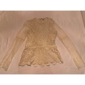 Lucky Brand Women's Cream Lace Flutter Sleeve Dressy Blouse Size M